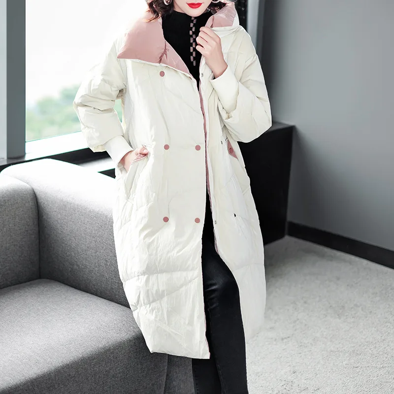 YNZZU бренд зимний женский пуховик хит цвет длинный стиль свободный женский 90% белый утиный пух пальто женские парки A1384