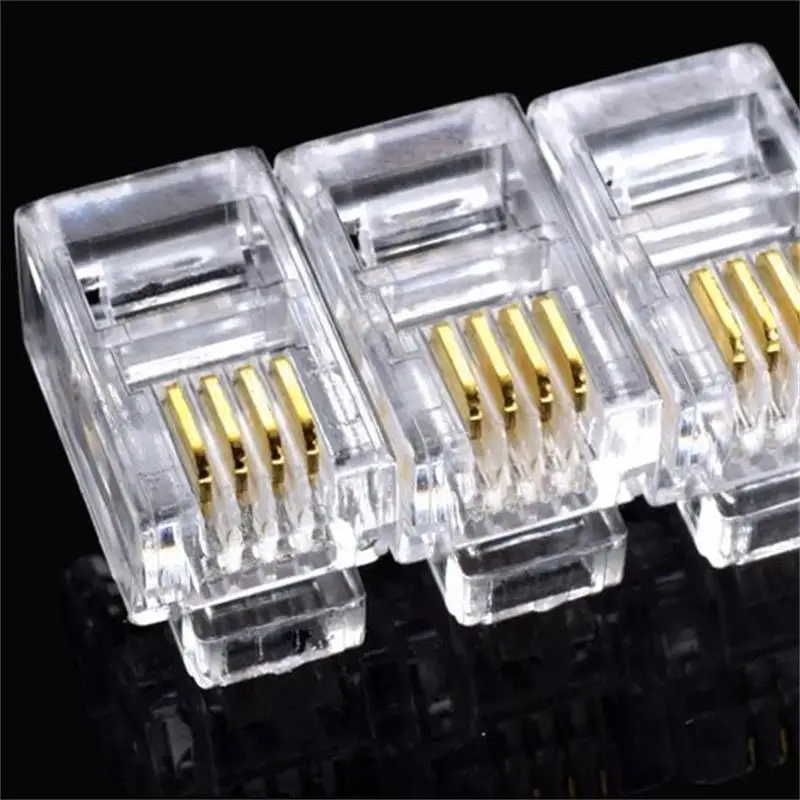 

[] Telephone Crystal Head RJ11 Gold Plated Telephone Wire Modular Plug USB 4 Core 1000 Bag