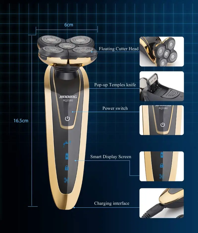 JINDING перезаряжаемая электробритва для мытья всего тела 5D бритвенная машина с плавающей головкой для мужчин водонепроницаемая электрическая бритва