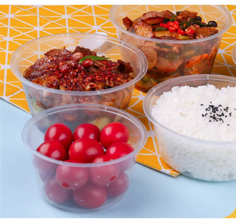 25pcs Round thick disposable lunch box takeaway package fast food fresh fruit salad boxes kitchen accessories transparent bowl