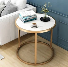 Nordic simple modern small round table side corner table marble texture bedside table MDF iron frame table 60cm*43cm