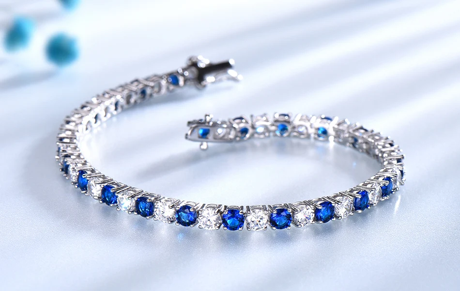 ORSA JEWELS 925 Серебряный женский браслет создан сапфировый синий кристалл камень браслет из серебра, ювелирные украшения подарок OVSB02