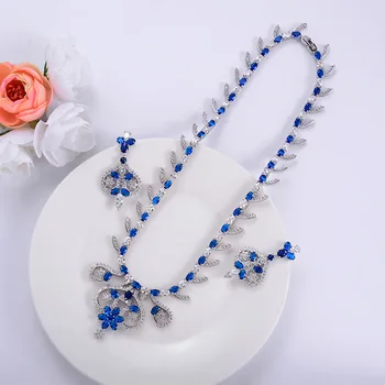 

Vintage Flower Fahsion Wedding Jewelry Sets For Women Crystal Zircon White gold Engagement Earrings Necklaces Set
