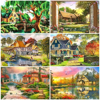 

HUACAN Paint By Number House Drawing On Canvas DIY Pictures By Numbers Hand Painted Painting Scenery Art Gift Kits Home Decor
