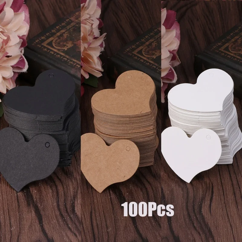 100PcsHeartShapeBlankKraftPaperCardGiftTagLabelDIYParty