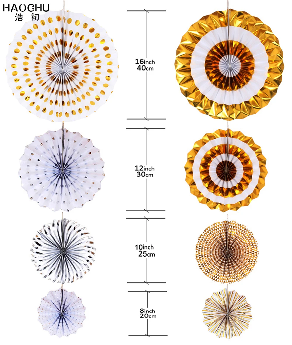 8 шт./компл. золотые серебряные бумажные вееры набор вечерние DIY украшения висячая вертушка на палочке для дня рождения свадьбы нового года фестиваля Декор