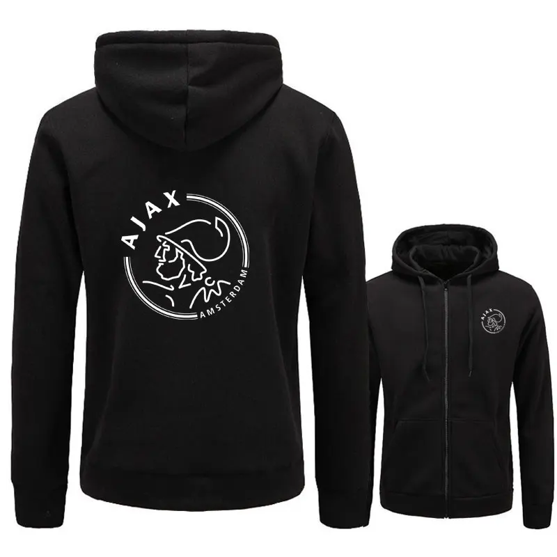 black Толстовки мужские с принтом ajax Повседневная одежда на молнии модные жаккардовые толстовки с капюшоном флисовая куртка осенние толстовки осеннее зимнее пальто - Цвет: black