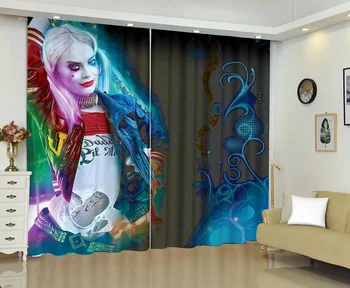 

Movies Harley Quinn Blackout Polyester Custom Window Curtains 2 Panels/Set Clown Print Super Hero Decor Drapes for Living Room