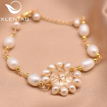

XlentAg Original Design Natural Pearl Chains Adjustable Sun Flower Bracelets For Friends Women Engagement Fashion Jewelry GB0111