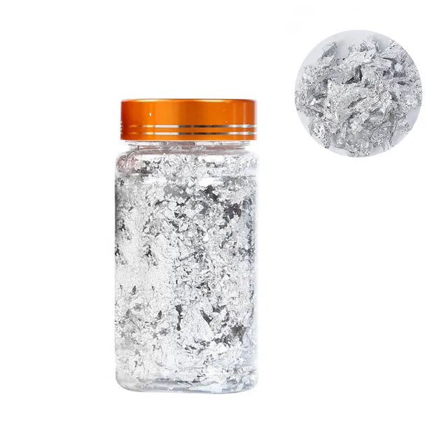 3g Decorative Gold Leaf Flakes Foil Leaf Imitation Sequins Glitters Craft Sheets Bulk Foil Paper for Gilding DIY Nail Art Decor silver