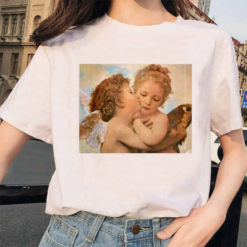 Angel 90s модная футболка женская Kawaii печать с коротким рукавом o-образным вырезом Футболка винтажная мода Ullzang футболки с забавным принтом женская