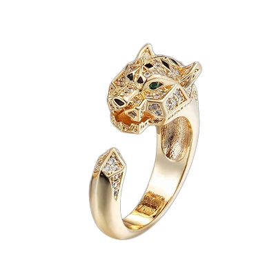 Gold ring Хип-хоп зеленый глаз браслет в форме тигра и кольцо высокое качество роскошные животные модель пантера Свадебные Ювелирные наборы для женщин мужчин подарок - Окраска металла: Gold ring