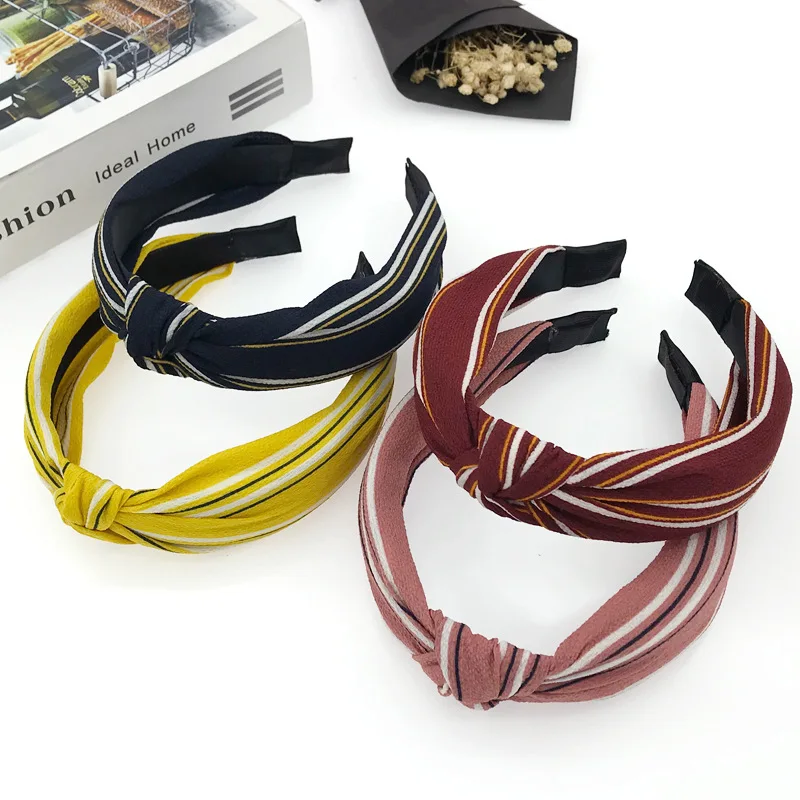 

YVLAH 1Set Headdress Solid Color Women Hairband Cloth Wide -side Knotted Handmade