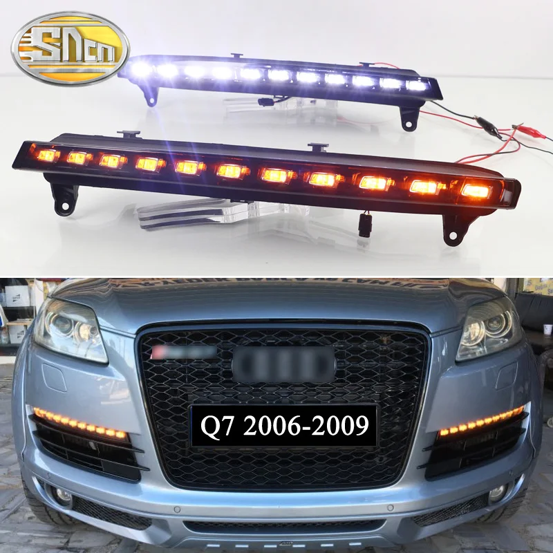 2pcs LED Daytime Running Light For Audi Q7 2006 2007 2008 2009 Dynamic Yellow Turn Signal Car DRL Waterproof 12V Fog Lamp Bulb