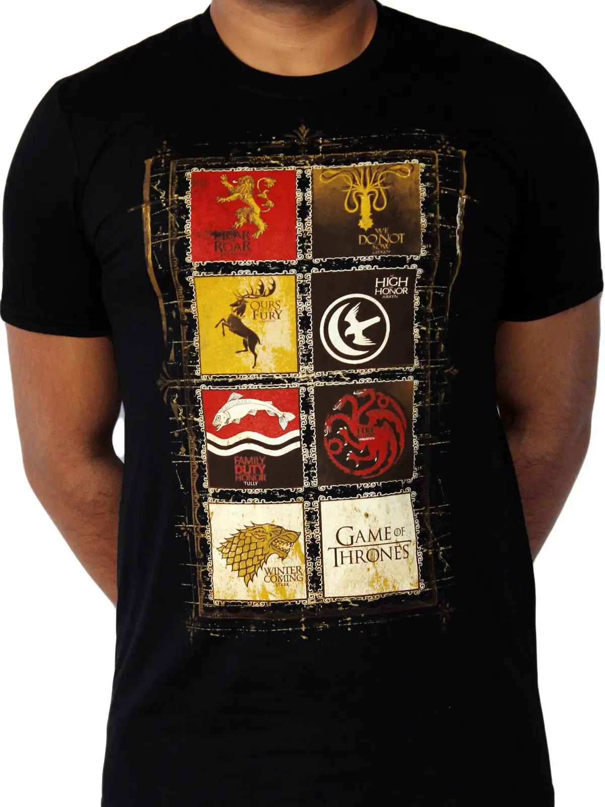 Игра престолов House Crests 8 Lannister Stark ТВ официальная Черная Мужская футболка Новинка уличная футболка футболки дешевые футболки