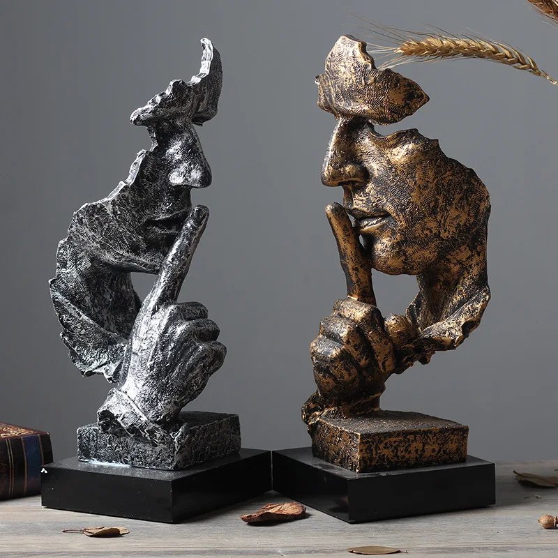 

Nordic Silence Is Gold Statue Resin Abstract Sculpture Figurine Home Decoration Modern Art Office Desk Decoration Wedding Gifts