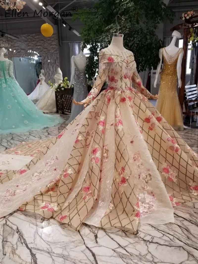Красочное Элегантное свадебное платье Vestidos De Novia Ball арабское вечернее платье 2019 вырез лодочкой Бисер Аппликация Кружевное Свадебное