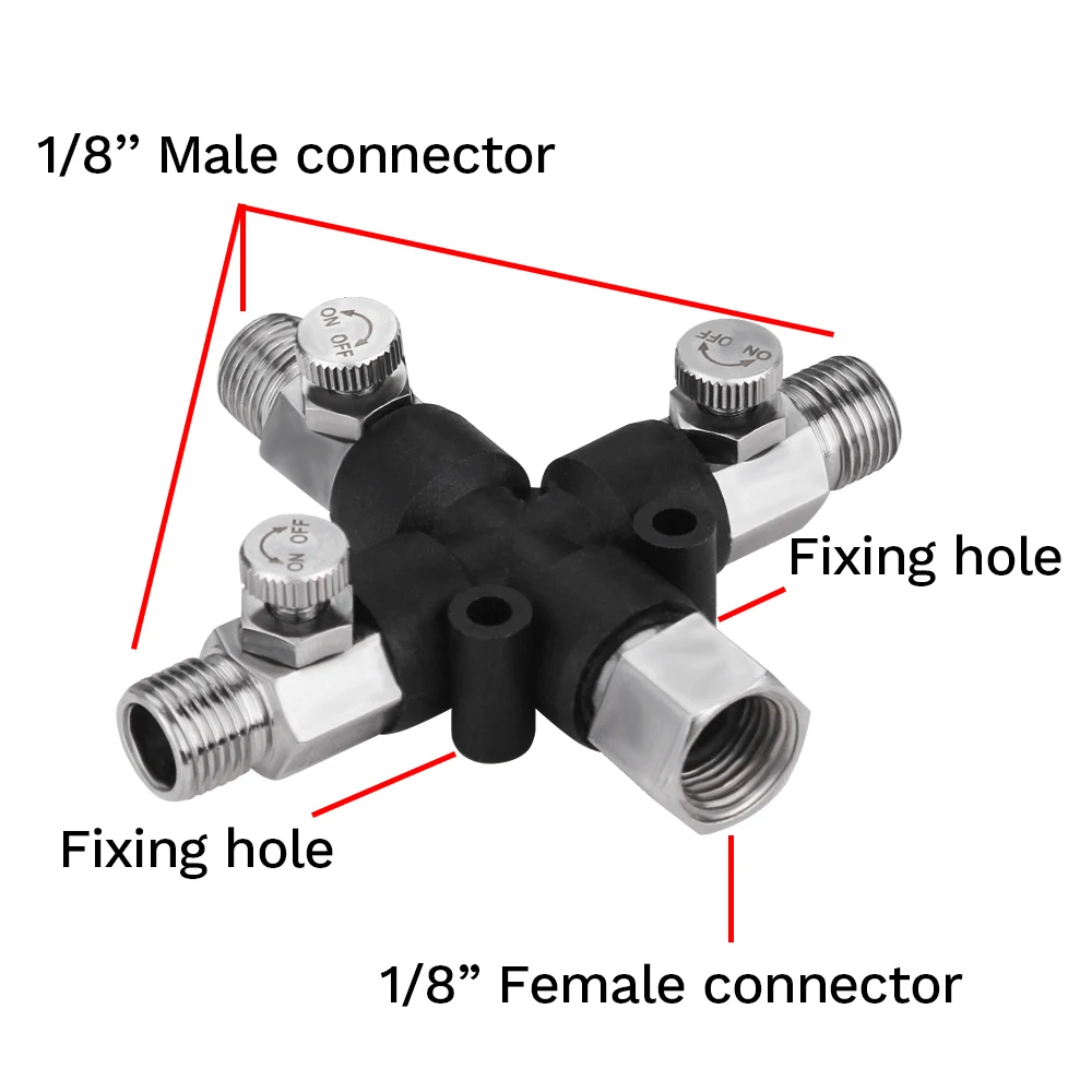 3-Way Airbrush Air Hose Adapters Splitter Manifold Airbrush Accessories Multi Use Airbrush Fittings 1/8" with Adjust Knob Valve 3