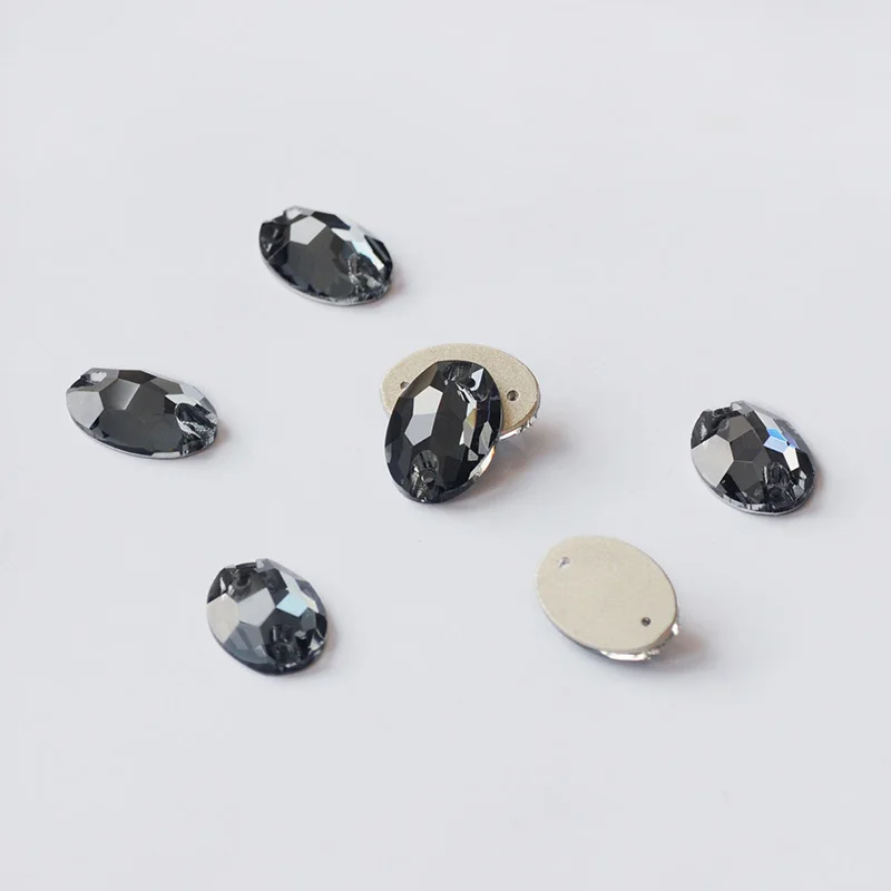 

CTPA3bI Oval Sew On Stone Strass Black Diamond Flatback Crystal Rhinestone With Hole Craft Decoration For Dress Bags Accessories