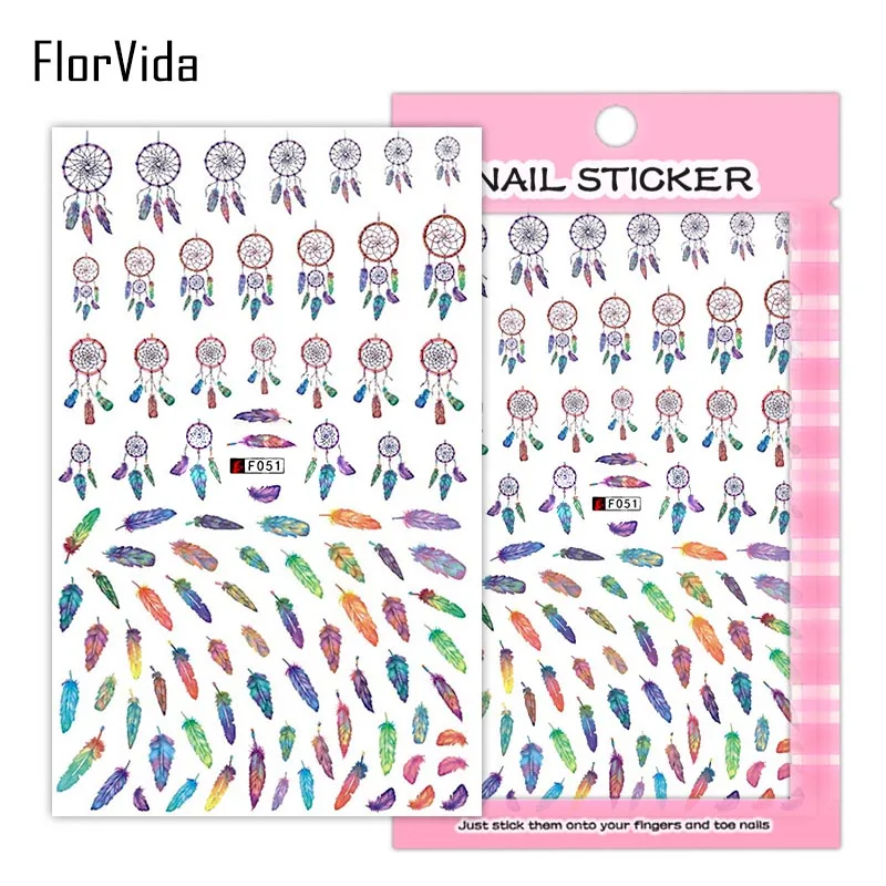FlorVida F024 наклейки для дизайна ногтей цветы наклейки клей красочные черные белые для детей накладные ногти маникюр серии F - Цвет: F051