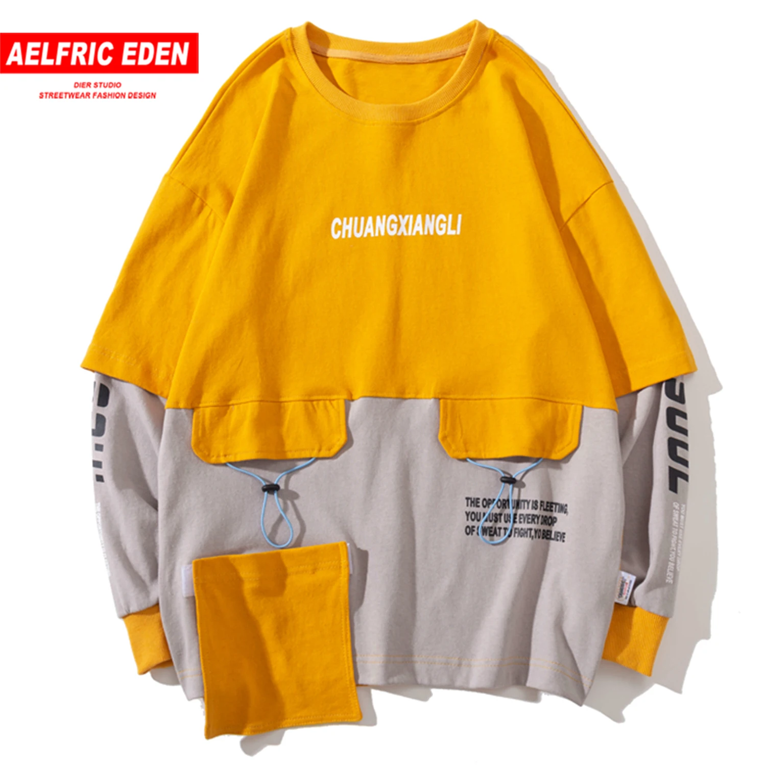 Aelfric Eden модные толстовки с буквенным принтом Мужские Harajuku уличная хип хоп Лоскутная карманная Повседневная Хлопковая мужская пуловер