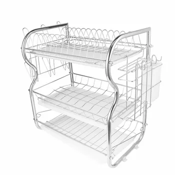 

3 Layer Dish Drainer Iron Art Kitchen Cutlery Drain Rack Utensils Storage Organizer Rustproof Dishes Plates Organization Shelf (
