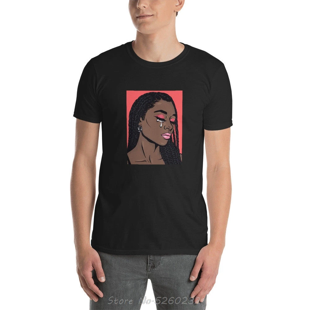 T Shirt Noir Unisexe Femme Triste Fille De Bande Dessinee En Pleurs Modele De Pop Art Africain Et Americain Haut Harajuku A Manches Courtes Aliexpress