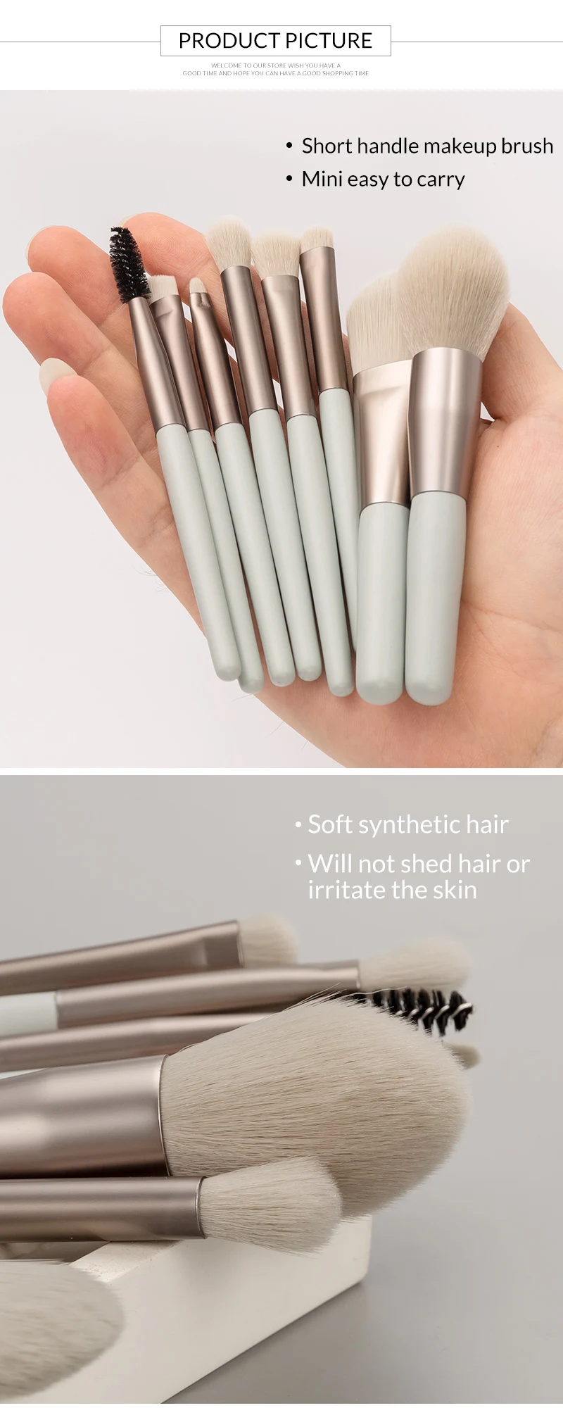 ANMOR 8Pcs Mini Size Makeup Brush Set Foundation Highlighter Blending Eyeshadow Eyelashes Eyebrow Brush For Make Up Pincel (8908-G)