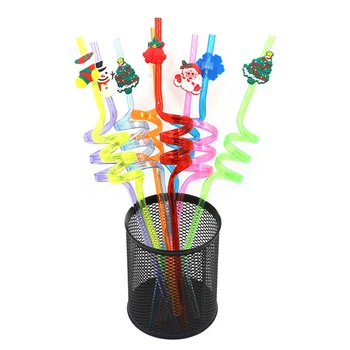 

New Christmas Party Disposable Plastic Straws Birthday Party Decorations Supplies 1Pcs