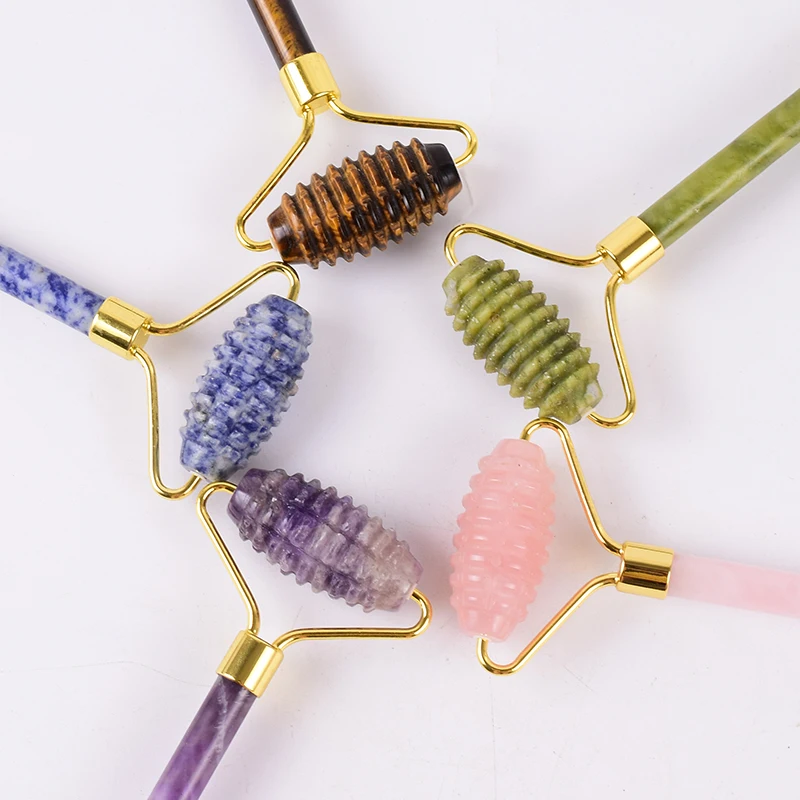 Wholesale Acupuncture Massager Sawtooth Jade Roller Face Care Massage Tool Natural Rose Quartz Stone Gua Sha Health Neck Relax
