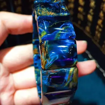 

Genuine Natural Pietersite Blue Yellow Gemstone Bracelet 17x12.7mm Rectangle Beads Stretch Bracelet From Namibia AAAAAA