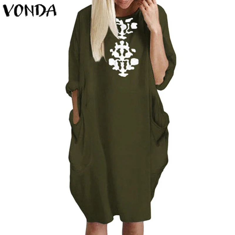 

VONDA Women Summer Loose Long Dress Party Pregnancy Dresses Casual O Neck Printed Sundress Bohemian Maxi Robe Femme Vestidos