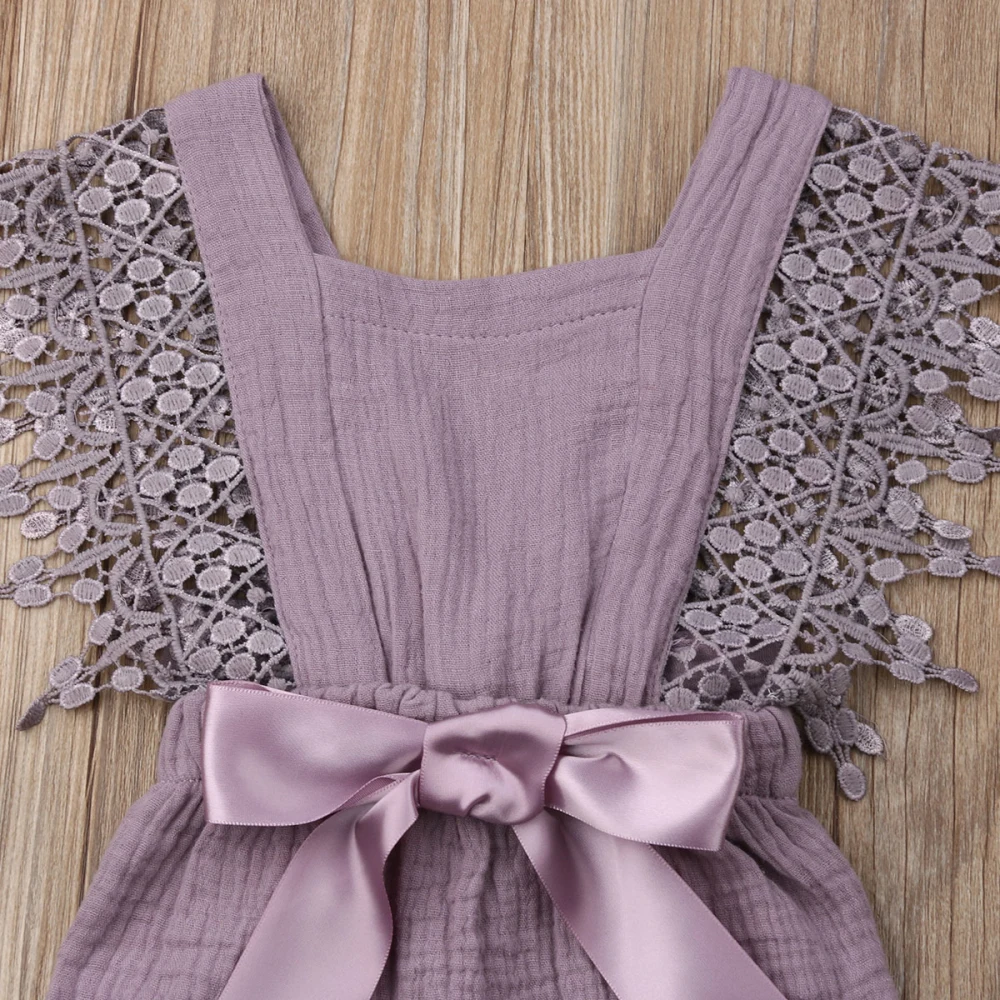 New 0-24M Newborn Toddler Girl Clothes Summer Ruffle Bodysuit Short Sleeve Lace Linen Cotton Jumpsuit Bow Bodysuit Clothing