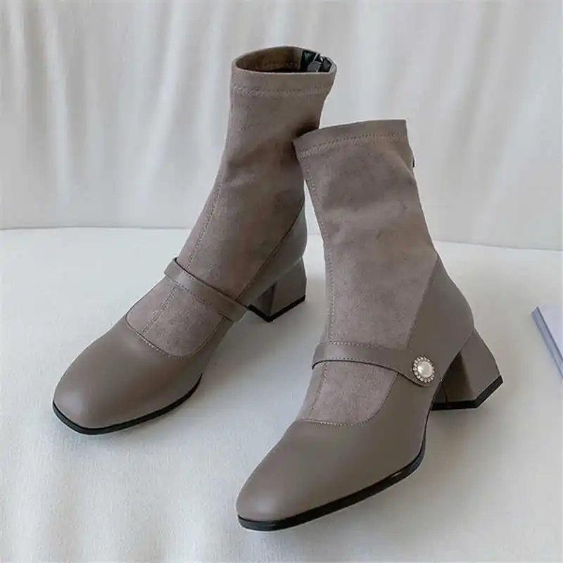 Odetina/Новые Модные женские элегантные однотонные сапоги до середины икры из искусственной замши на толстом каблуке обувь Мэри Джейн из искусственной кожи на молнии и среднем квадратном каблуке с пуговицами