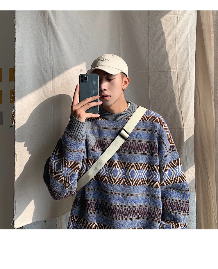 Winter Sweater Men's Warm Fashion Retro O-neck Knit Pullover Men Wild Casual Loose Knitting Sweaters Male Sweter Clothes