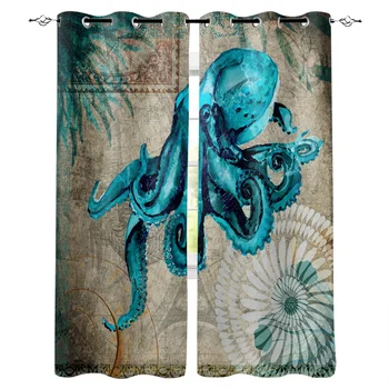 

Multi-size Retro Shabby Ocean Octopus Window Curtains Polyester Fabric Living Room Curtain Home Decor