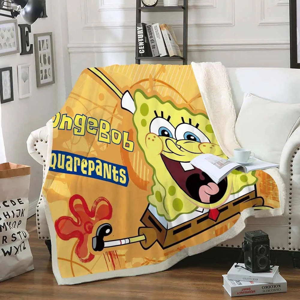 

3D Print SpongeBob Sherpa Blanket Fashion Cartoon Fleece Blanket For Bedroom Throw Blanket Sofa Soft Home Decor Weighted Blanket