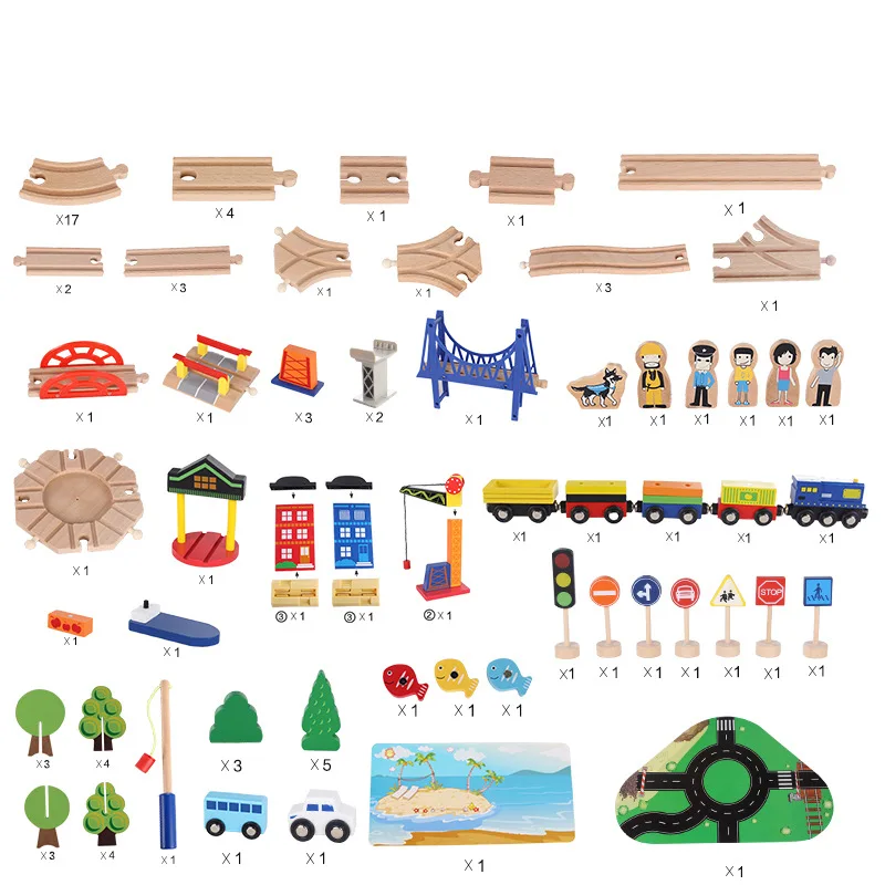 108 шт., детские игрушки Монтессори, деревянный поезд, модель автомобиля, головоломка, строительство железной дороги, транзитная дорожка, парковка, деревянные гоночные дорожки для мальчика, игрушка