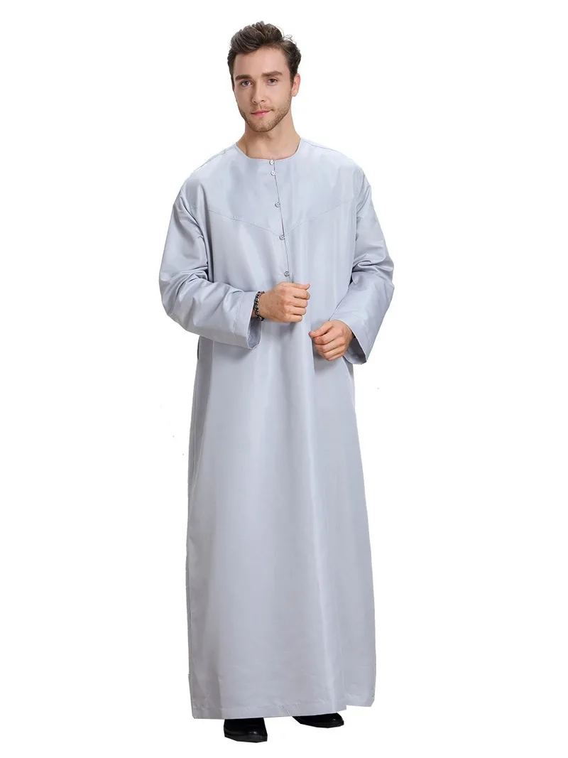 Men Muslim Clothing Saudi Arab Long Sleeve Thobe Islamic Kaftan Robe Pants Suit 