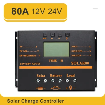 

80A Solar Panel Charge Controller 12V 24V Auto LCD USB Solar Battery Charger High Efficiency Solar PWM Regulator