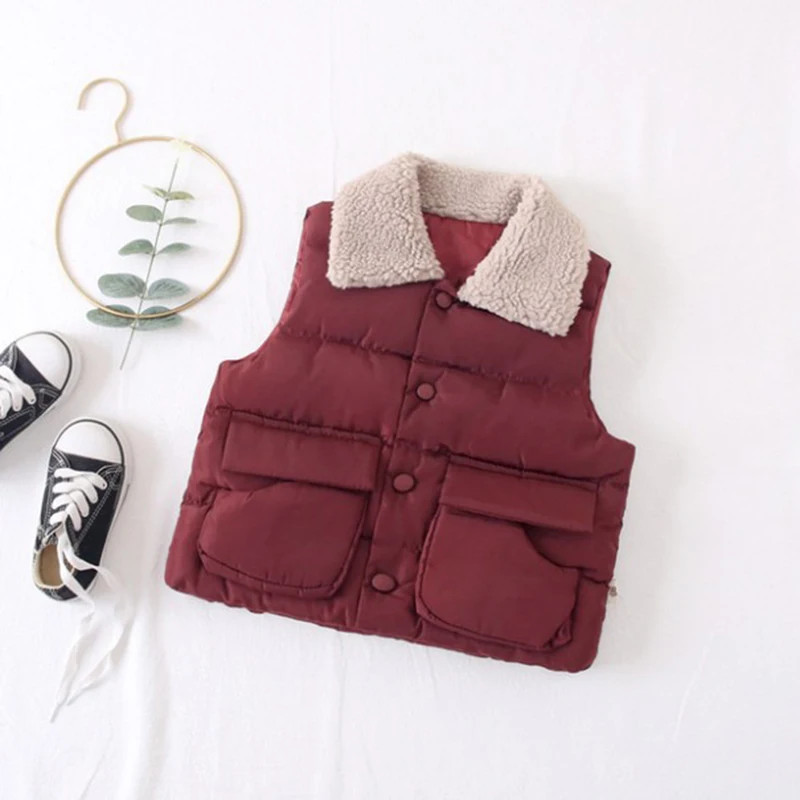 Children's Down Cotton Vest Winter New Male Baby Padded Vest Wear Outside Girl Lapel Cotton Coat Sleeveless