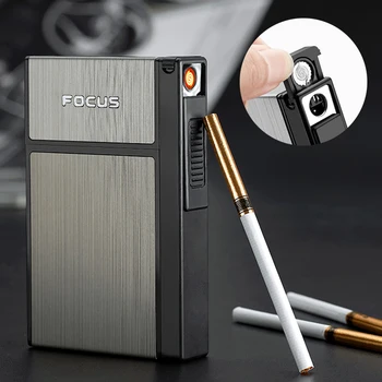 

Removable Cigarette Case Box With USB Electronic Lighter for Slim 20pcs Holder Tobacco Windproof Tungsten Plasma Arc Lighter