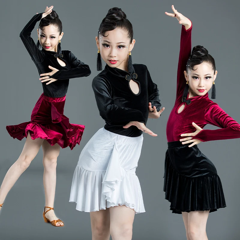 

Children's Latin dance clothes long-sleeved girls autumn winter practice clothes tango dress professional competition clothing