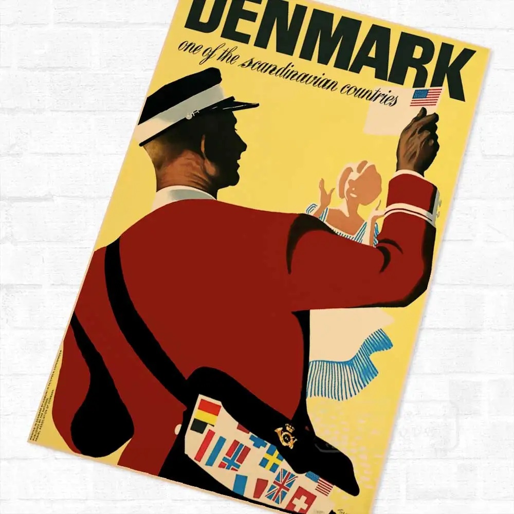 Дания: один из скандинавских стран постер для путешествий винтажный Ретро Холст