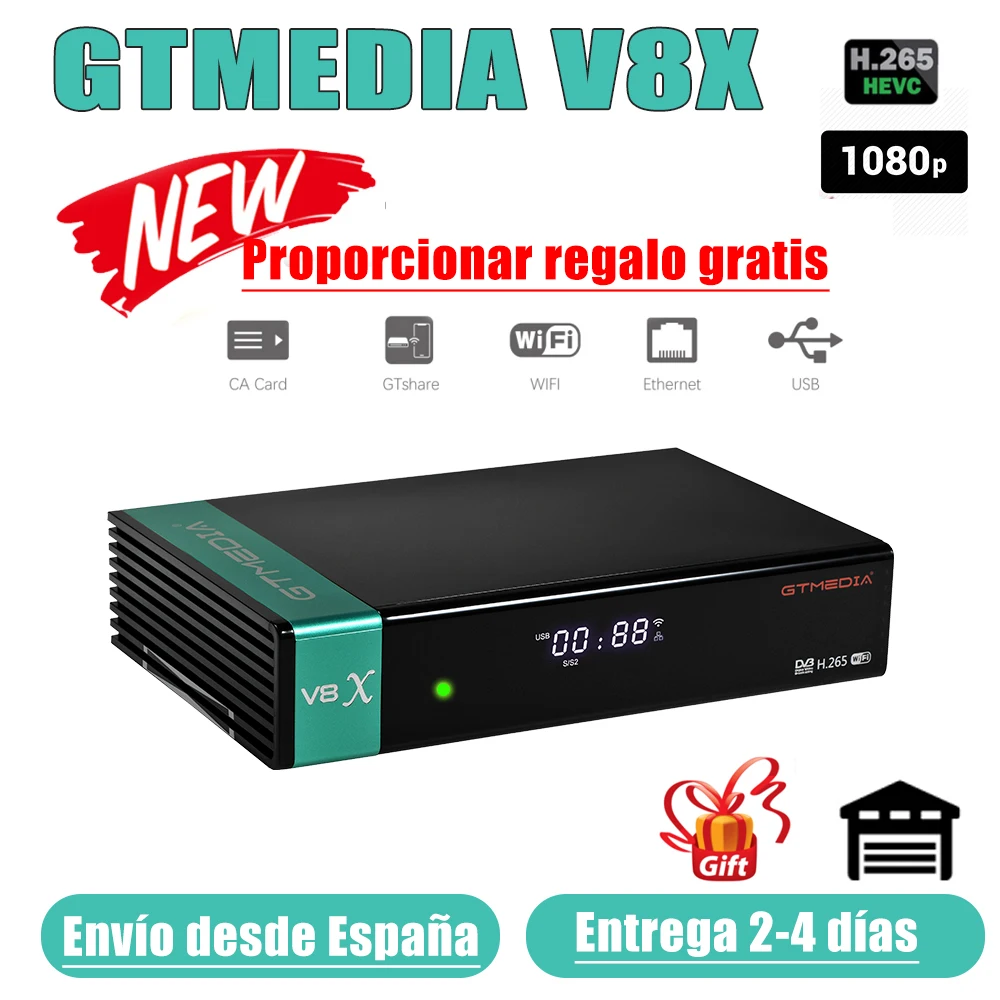 CA Powervu Gtmedia Satelitarny V8 S2/S2X H.265 V8x1080p Bisskey Wifi Odbiornik Wsparcie