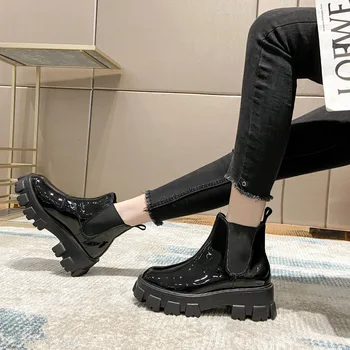 

boots 2020 new autumn winter British style, Net red ins skinny muffin thick bottomed Chelsea