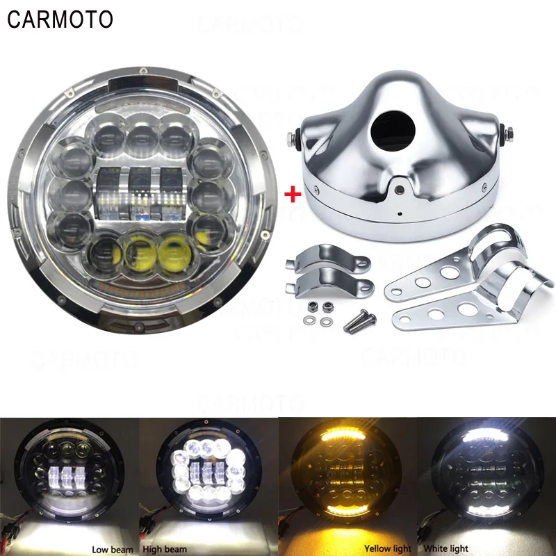 1pcs 7 Inch DOT SAE E9 Motorcycle Headlamp with angle eye Led Headlight 7inch housing bucket trim ring for Touring Electra Glide - Цвет: Цвет: желтый