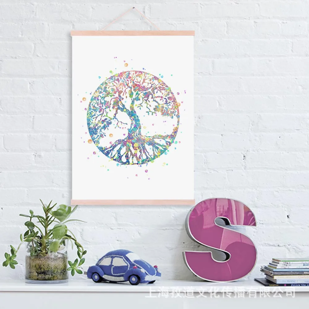 

Mild Art Watercolor Lucky Tree Simple Fresh Solid Wood gua zhou hua Northern European-Style Living Room Library Decoration Scrol