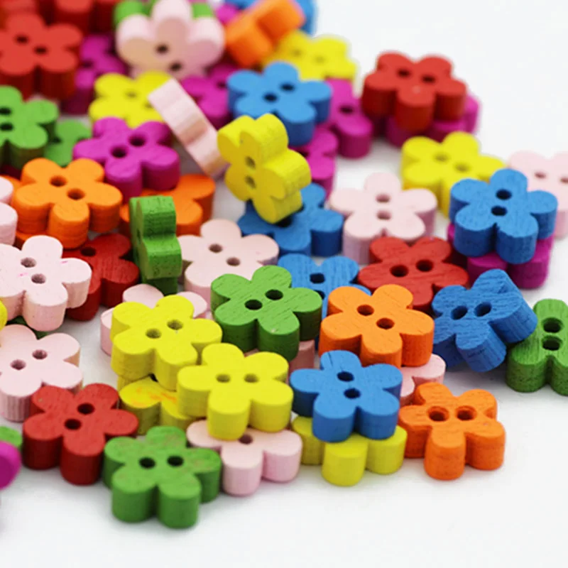 500pcs Flower Small Wood Button Colorful Cartoon Animal Bear Wooden Button Garment DIY Clothing Accessories Decorative Button