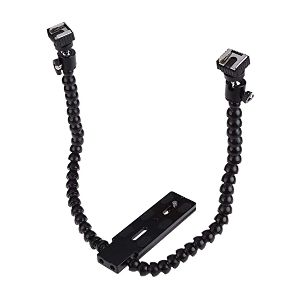 Camera Hot Shoe Flash Speedlite Bracket With Flexible Arm Tripod Dual Clamp